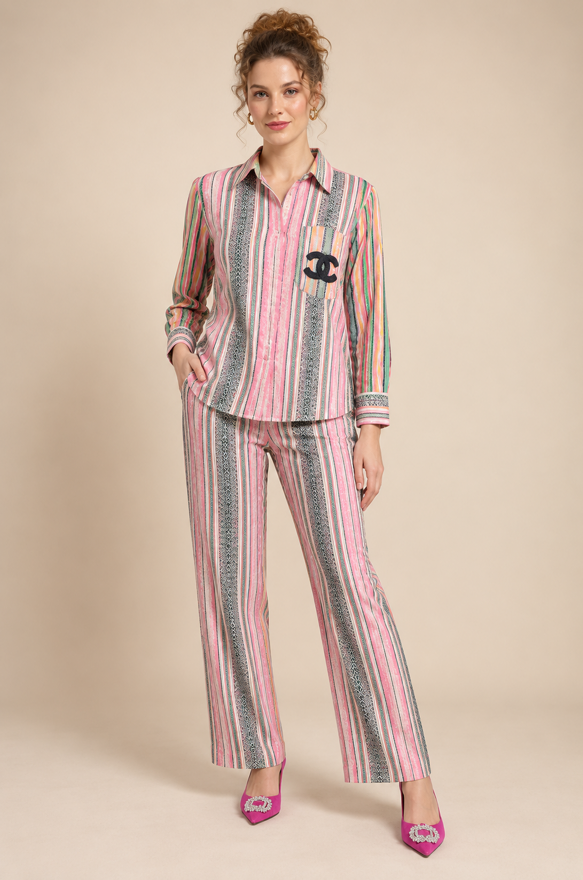 Pastel Stripe Printed Co-Ord Set