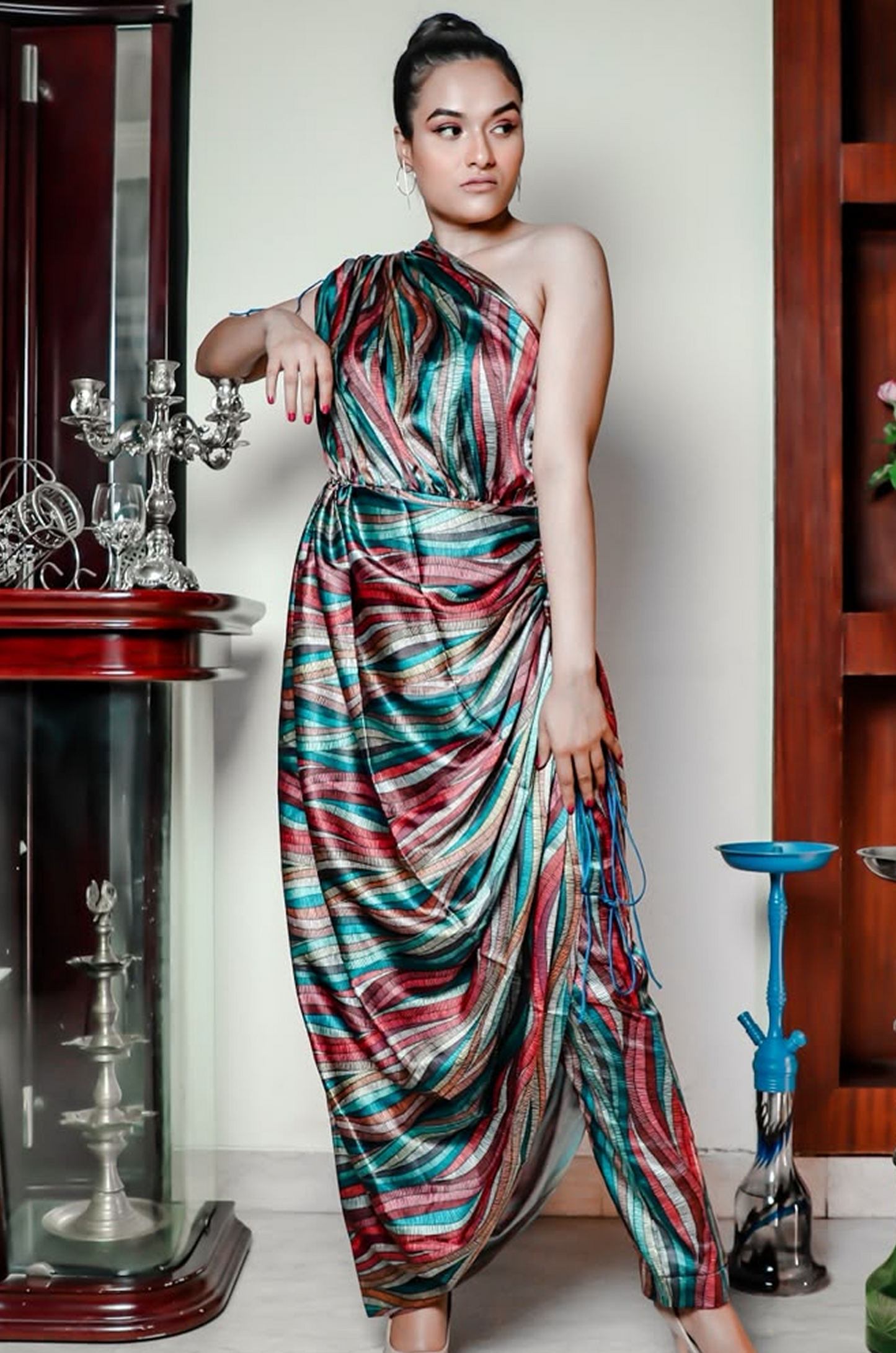 Aurora One-Shoulder Printed Drape Jumpsuit