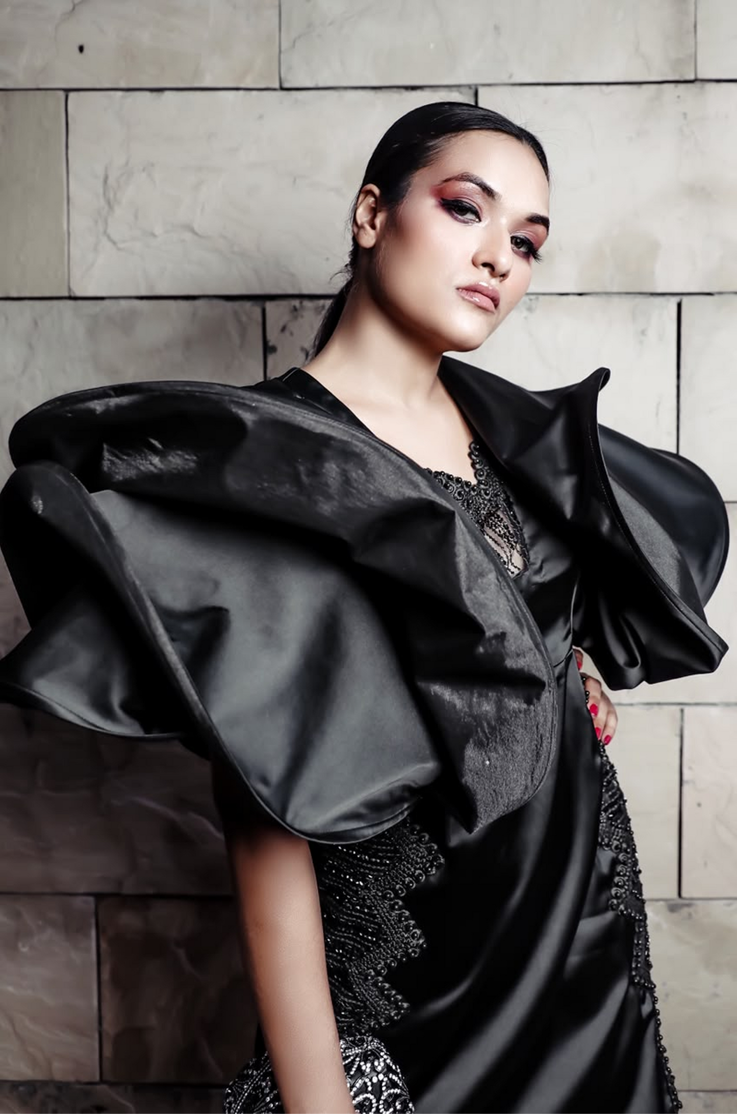 Midnight Sculptural Ruffle Gown