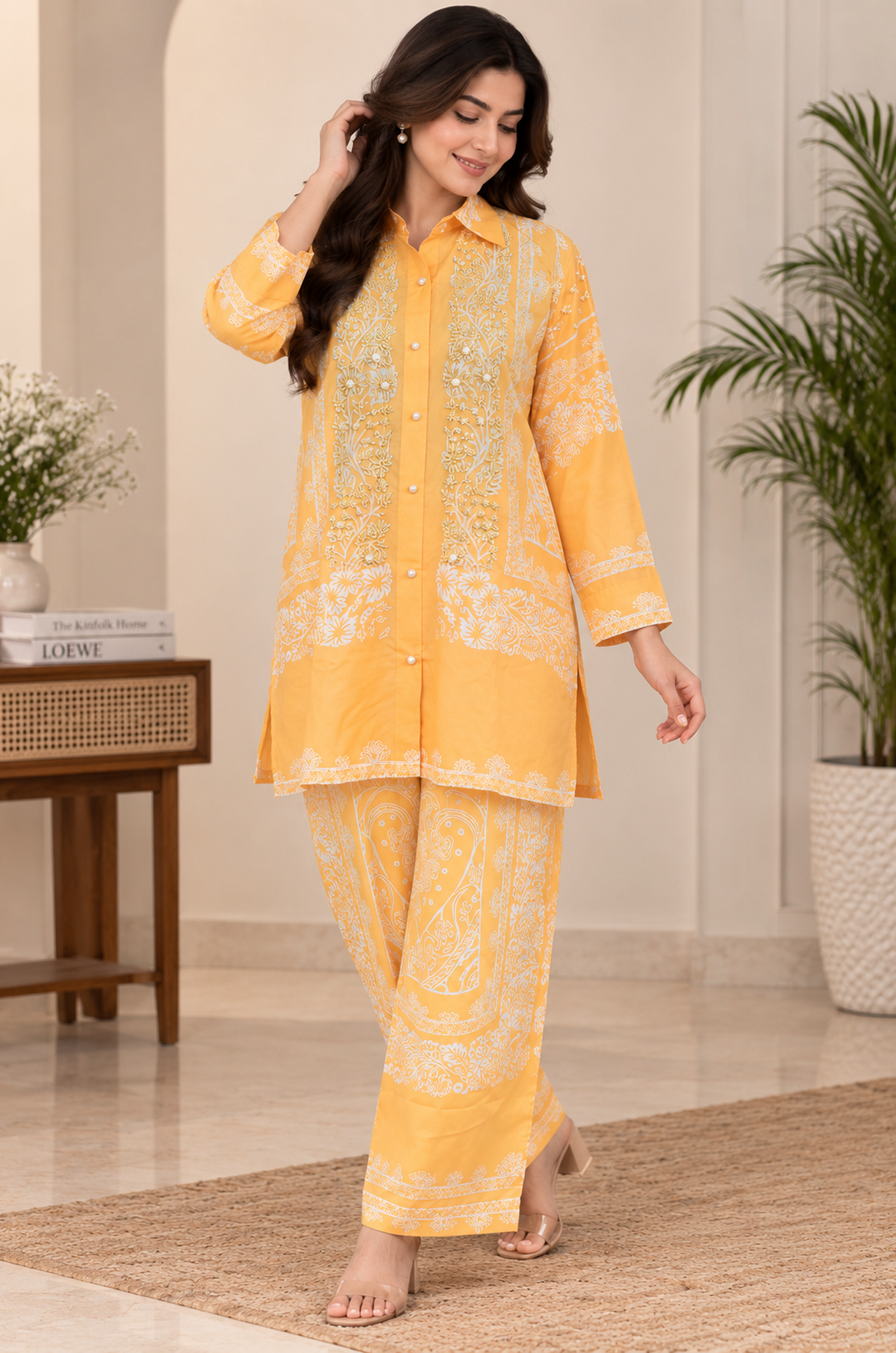 Mustard Yellow Printed 2-Piece Co-Ord Set