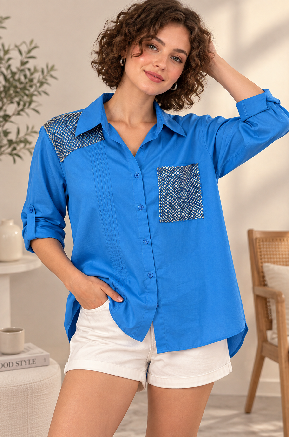 Royal Blue Embellished Shirt