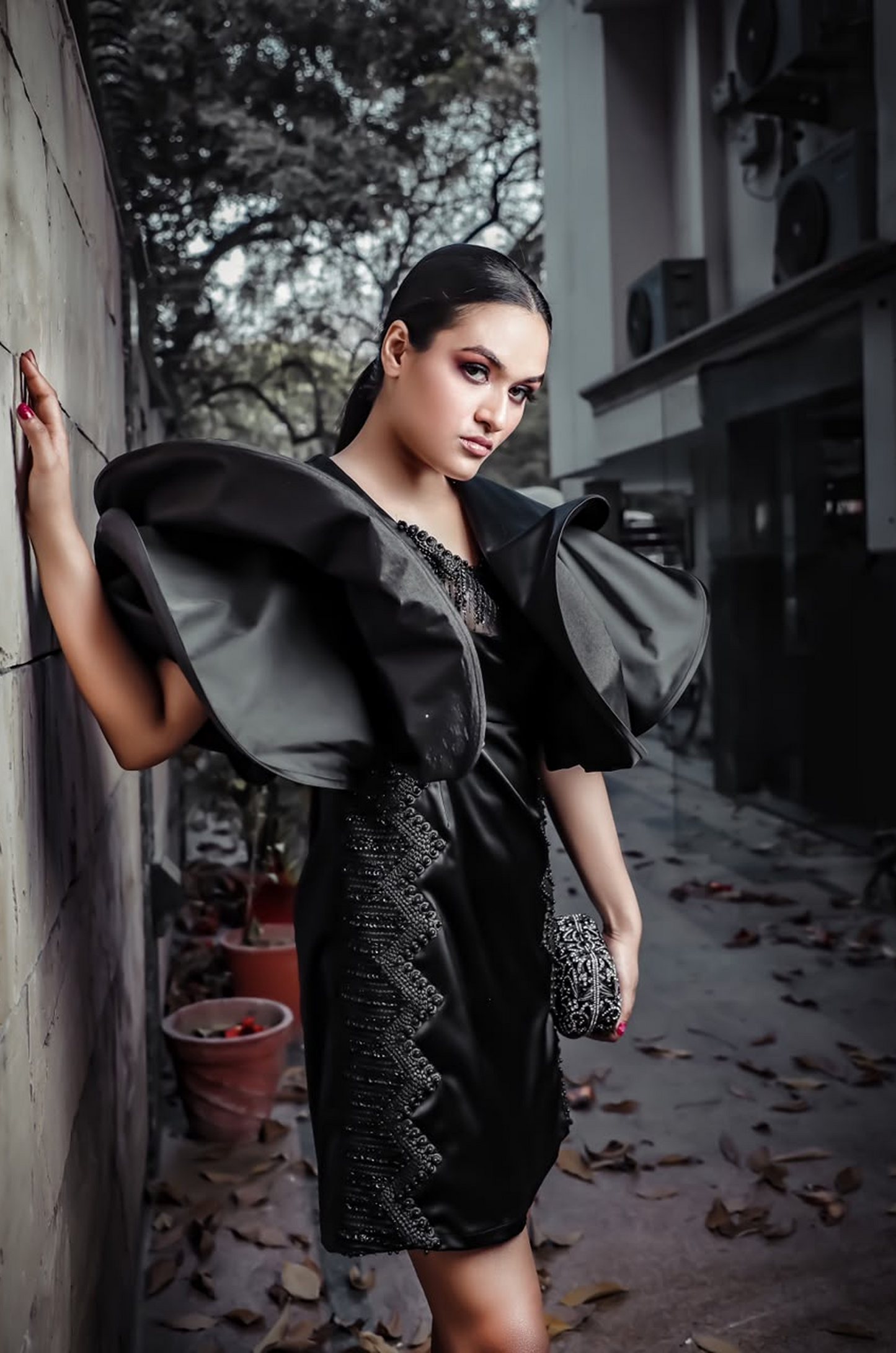Midnight Sculptural Ruffle Gown