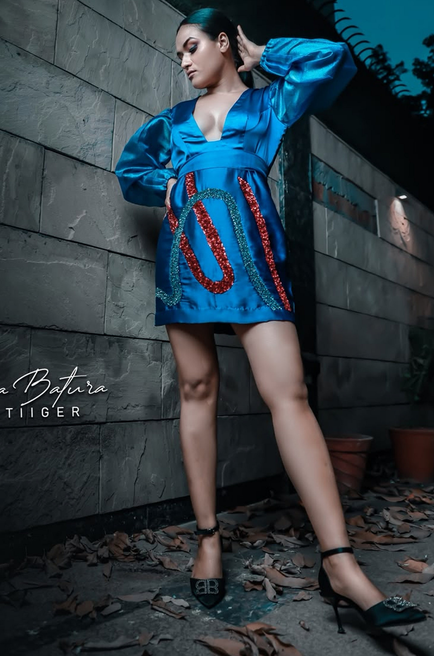 Azure Embellished Satin Mini Dress