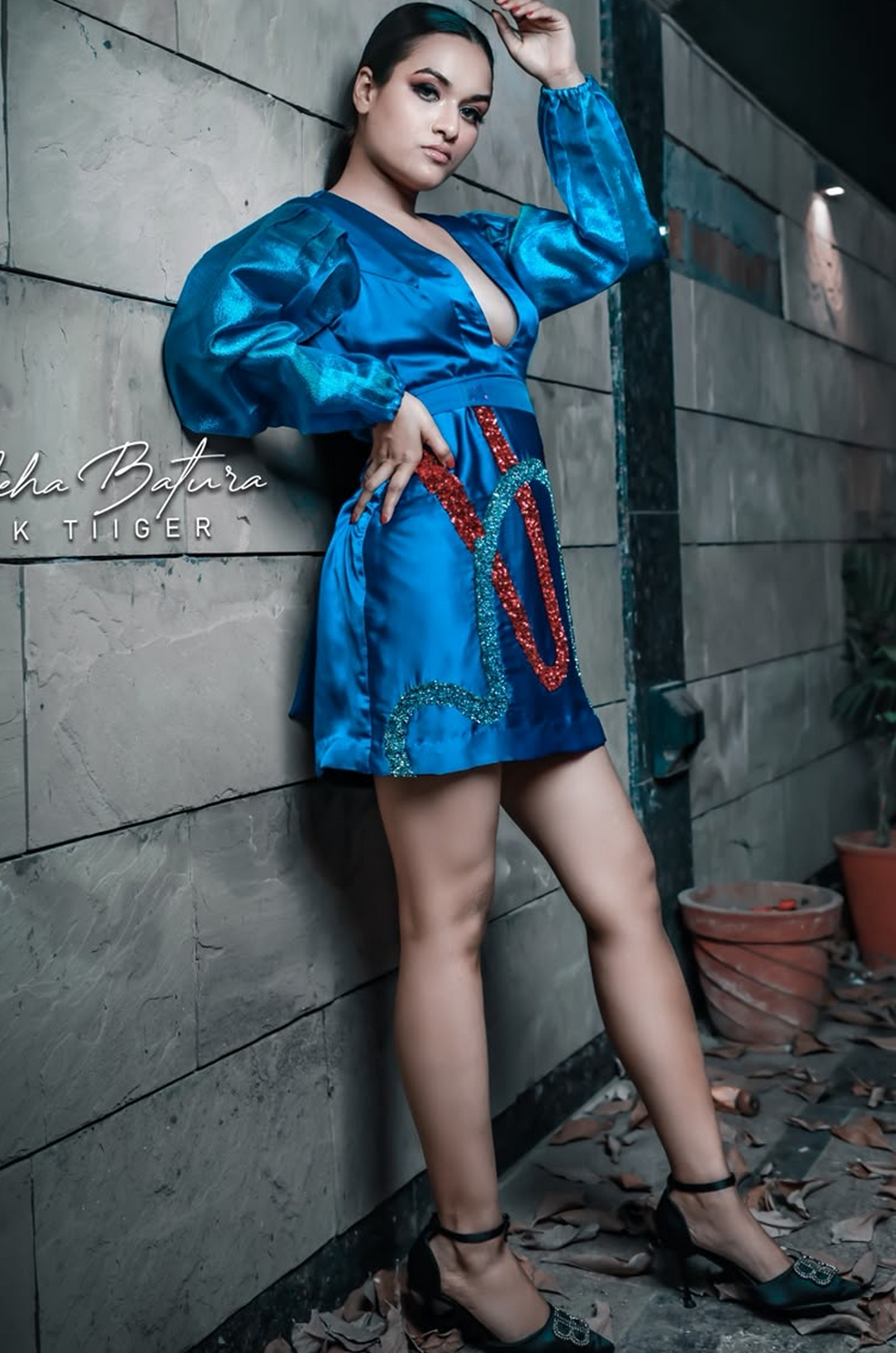 Azure Embellished Satin Mini Dress