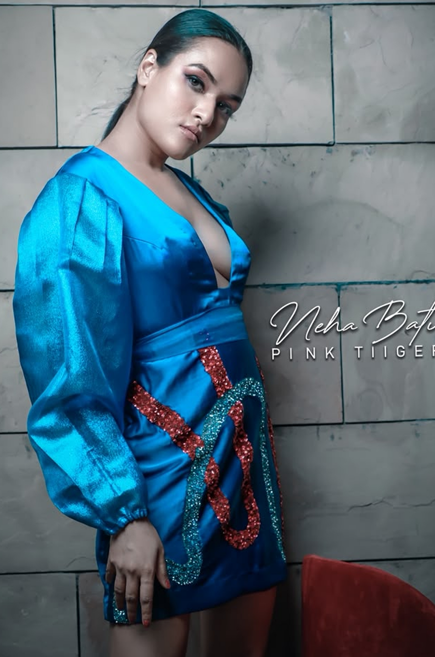 Azure Embellished Satin Mini Dress
