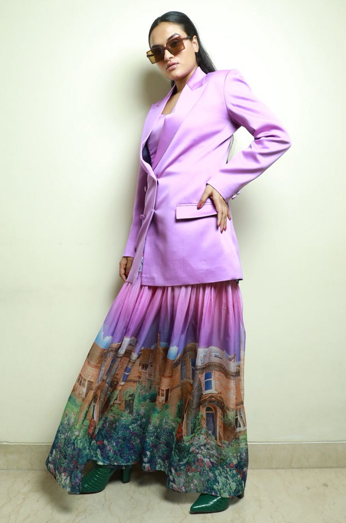Lavender Blazer-Style Maxi Dress