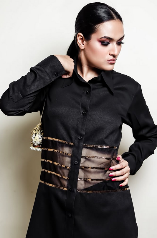Noir Sheer Panel Shirt Dress