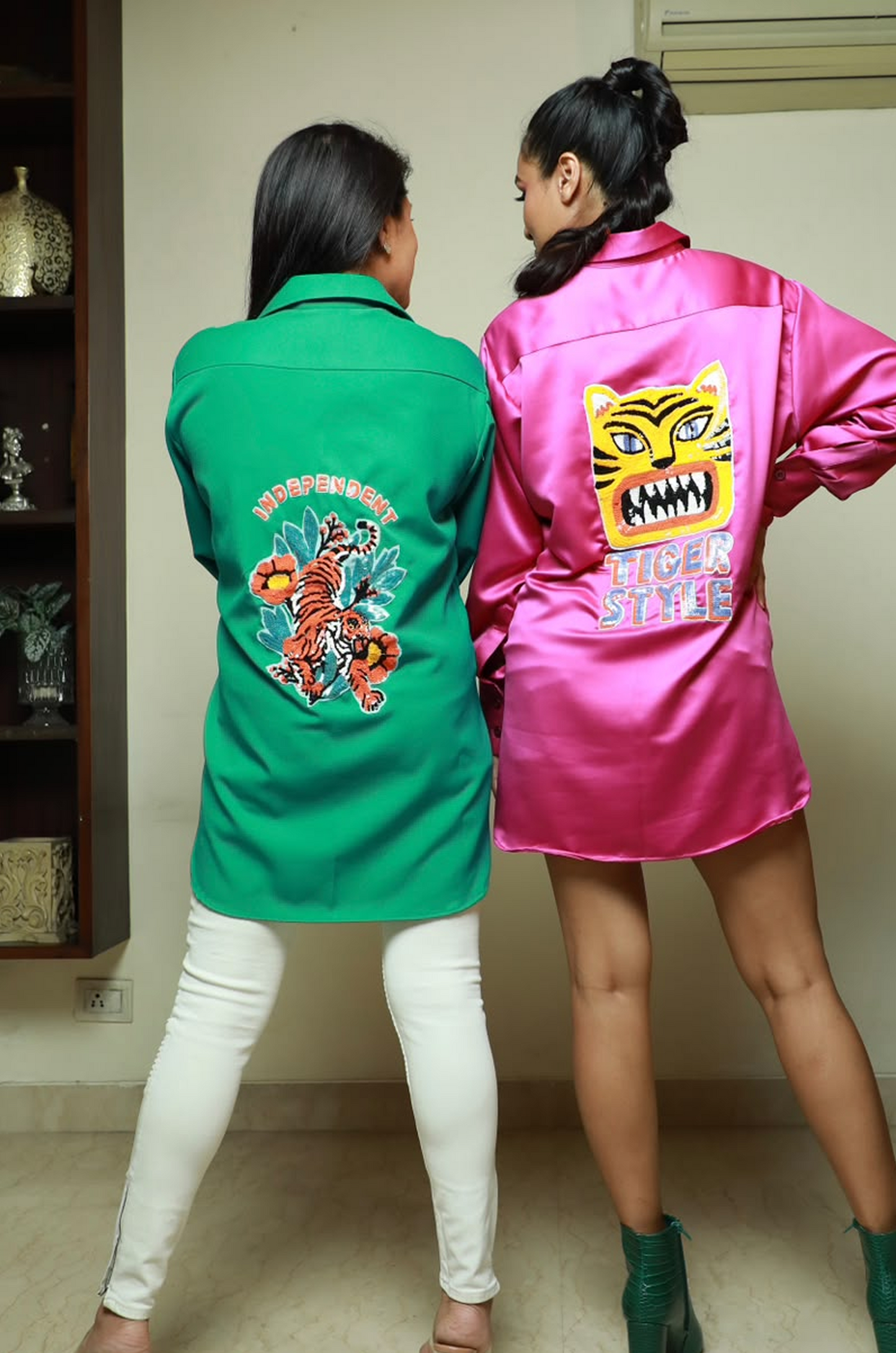 Emerald Tiger Embroidered Oversized Shirt
