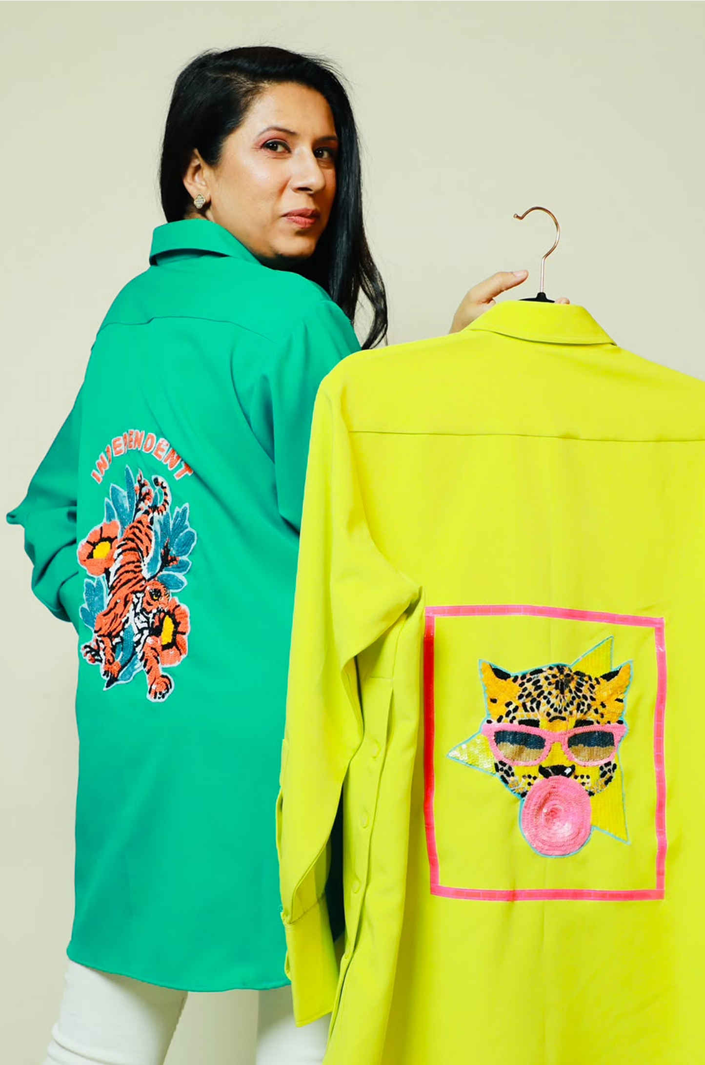 Emerald Tiger Embroidered Oversized Shirt