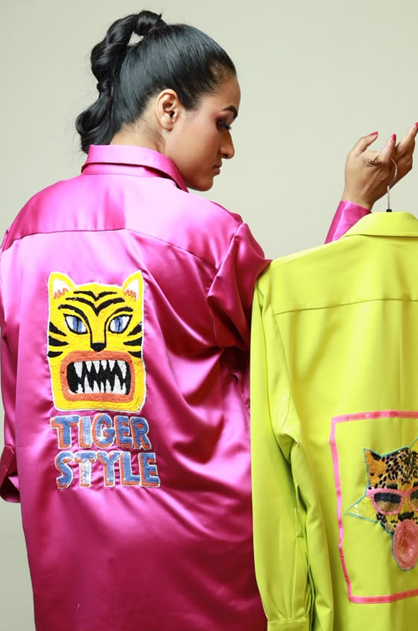 Emerald Tiger Embroidered Oversized Shirt