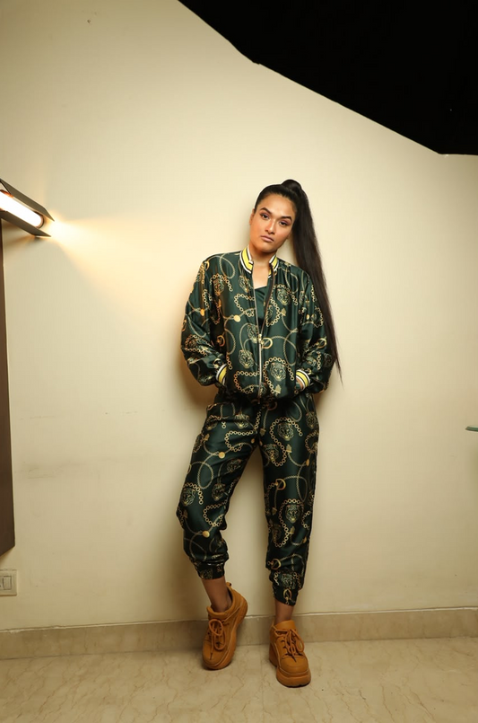 Emerald Chain Print Bomber Track Set