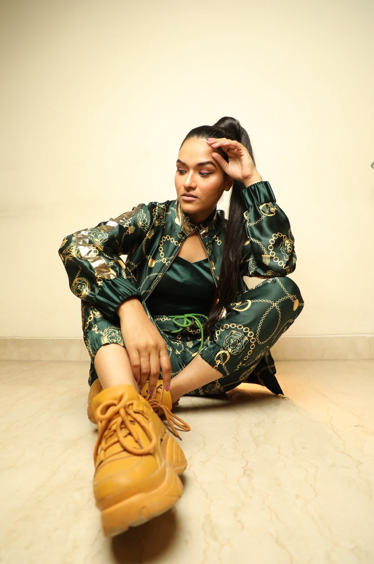 Emerald Chain Print Bomber Track Set