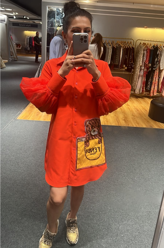Scarlet Organza Sleeve Shirt Dress