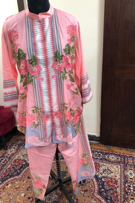 Pink Floral Printed Kurta Set with Dupatta