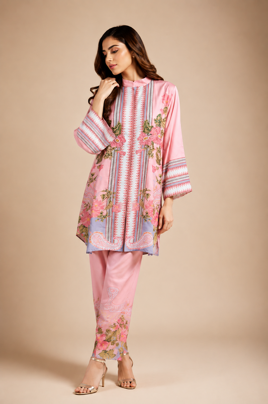 Pink Floral Printed Kurta Set