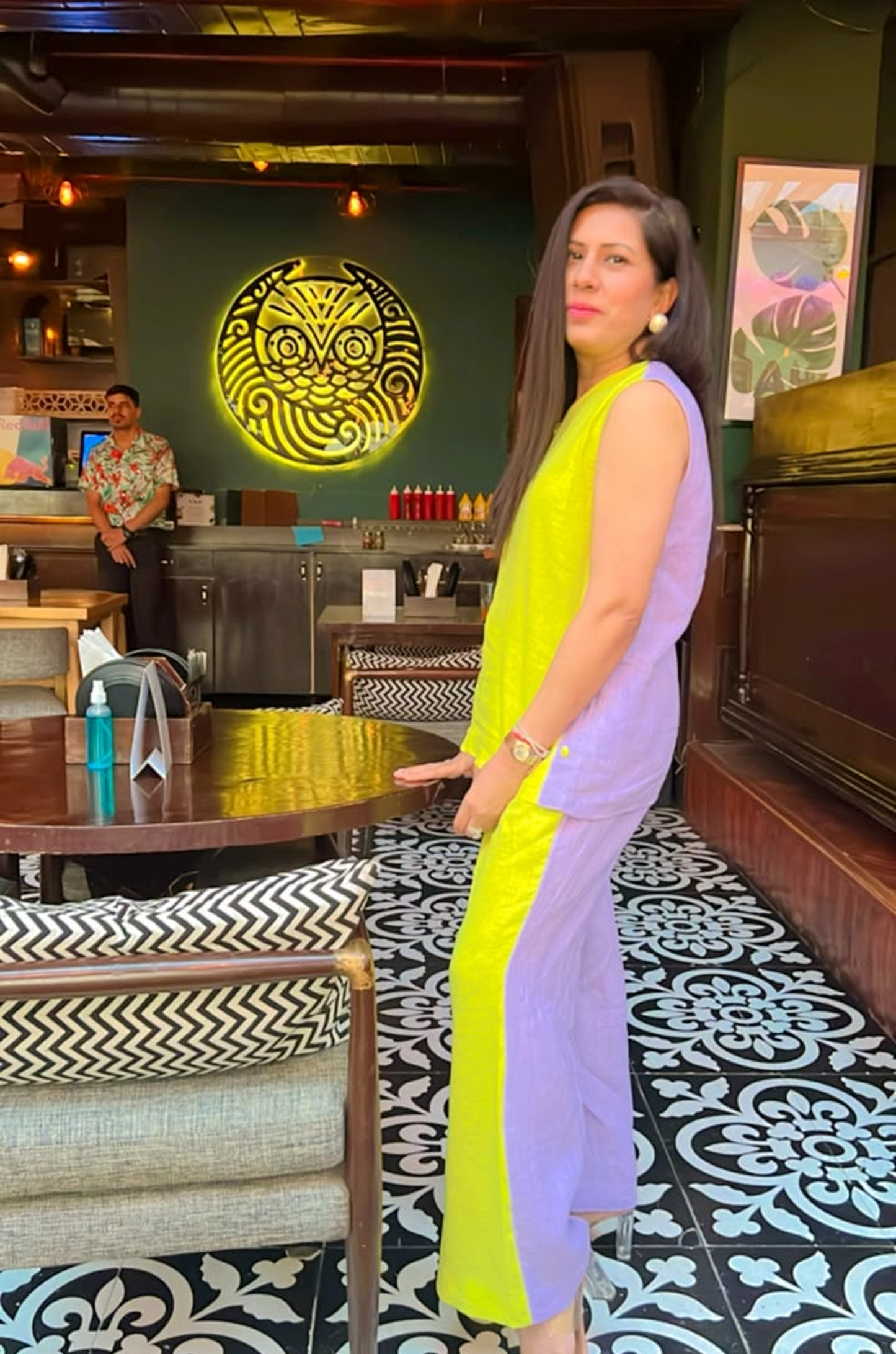 Neon Lime & Lavender Color Block Co-Ord Set for Women