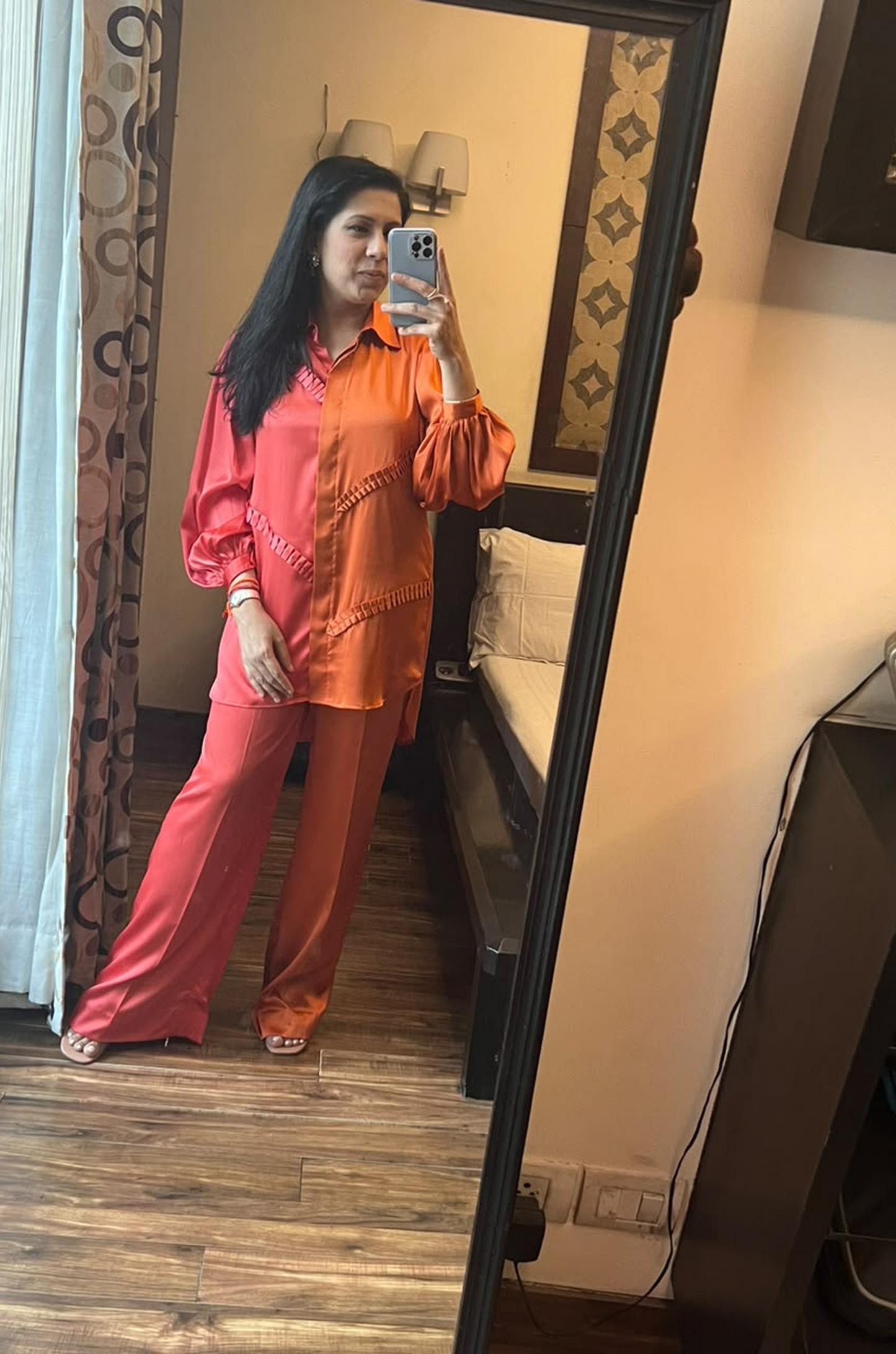 Sunset Ombre Satin Co-Ord Set for Women – Pink & Burnt Orange