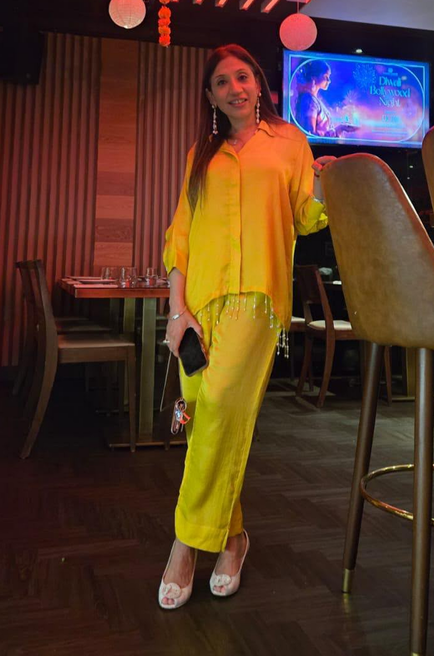 Sunshine Yellow Co-Ord Set for Women – Embellished Shirt & Straight Pants