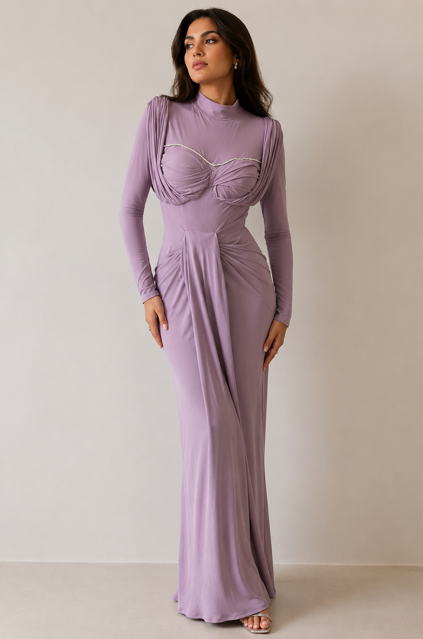 Lilac Draped Maxi Dress for Women