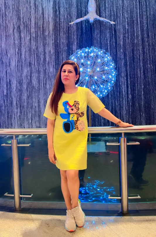 Yellow Graphic T-Shirt Dress for Women