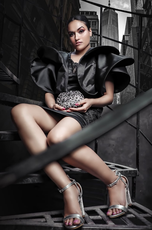 Midnight Sculptural Ruffle Gown
