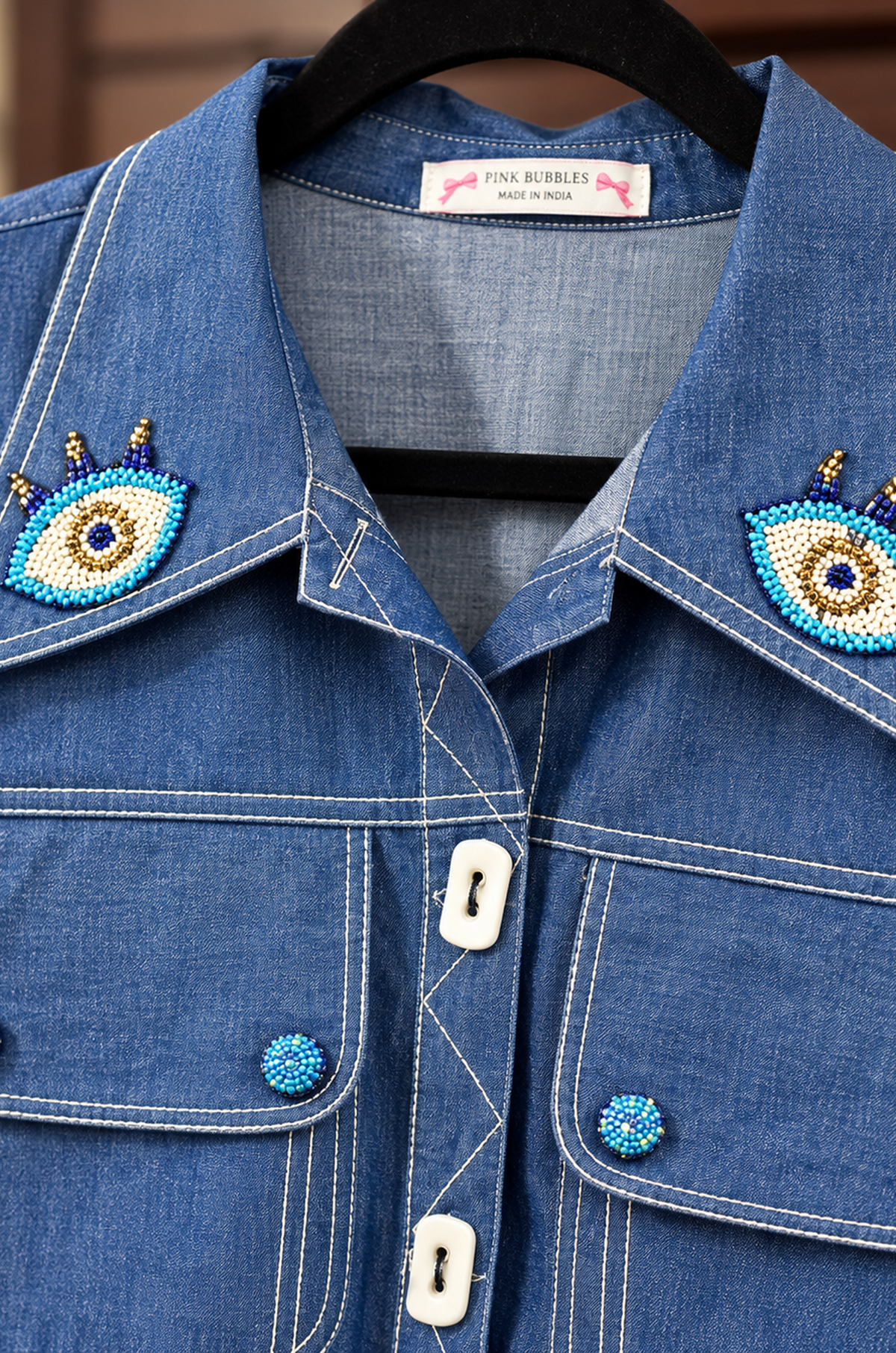 Denim Blue Embellished Shirt