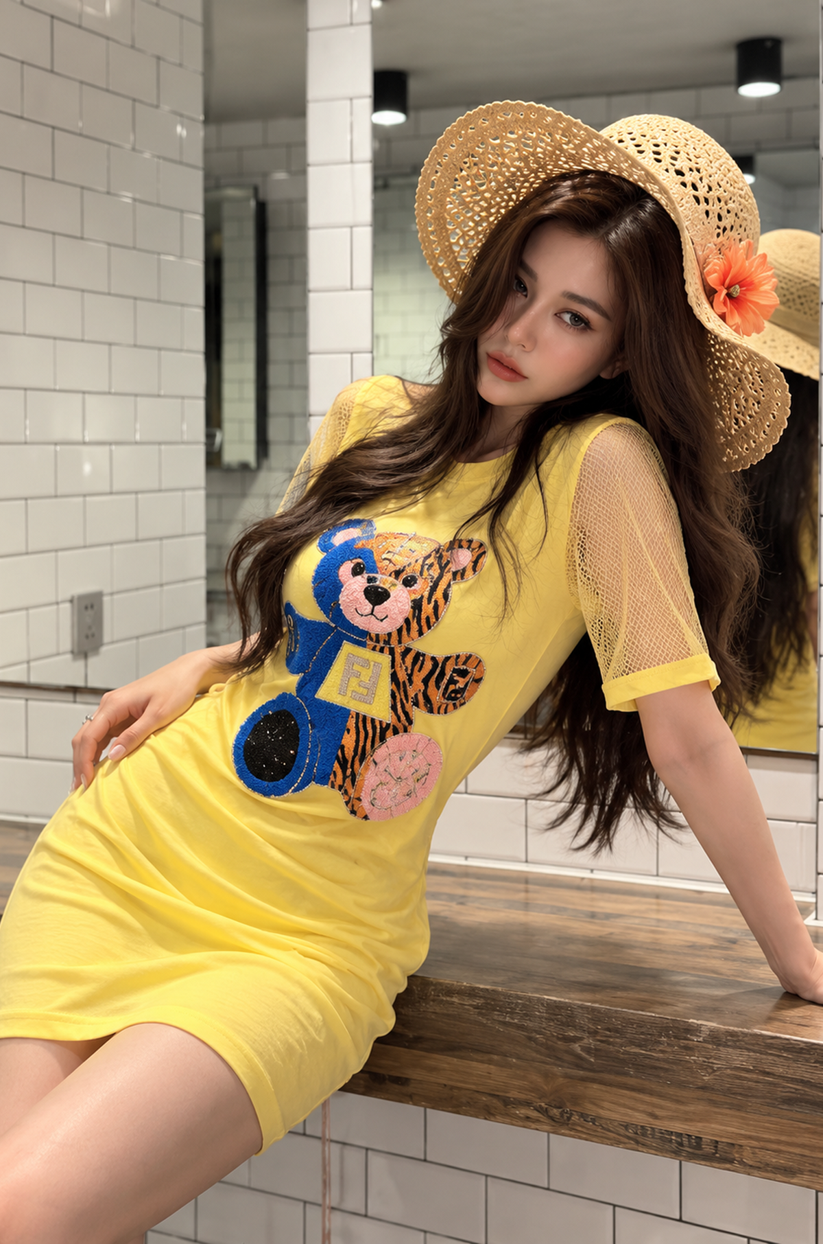 Yellow Graphic T-Shirt Dress for Women