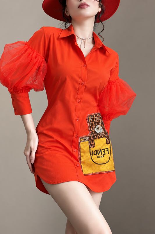 Scarlet Organza Sleeve Shirt Dress