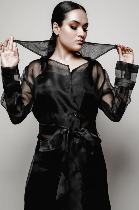 Midnight Sheer Organza Tie-Up Jacket